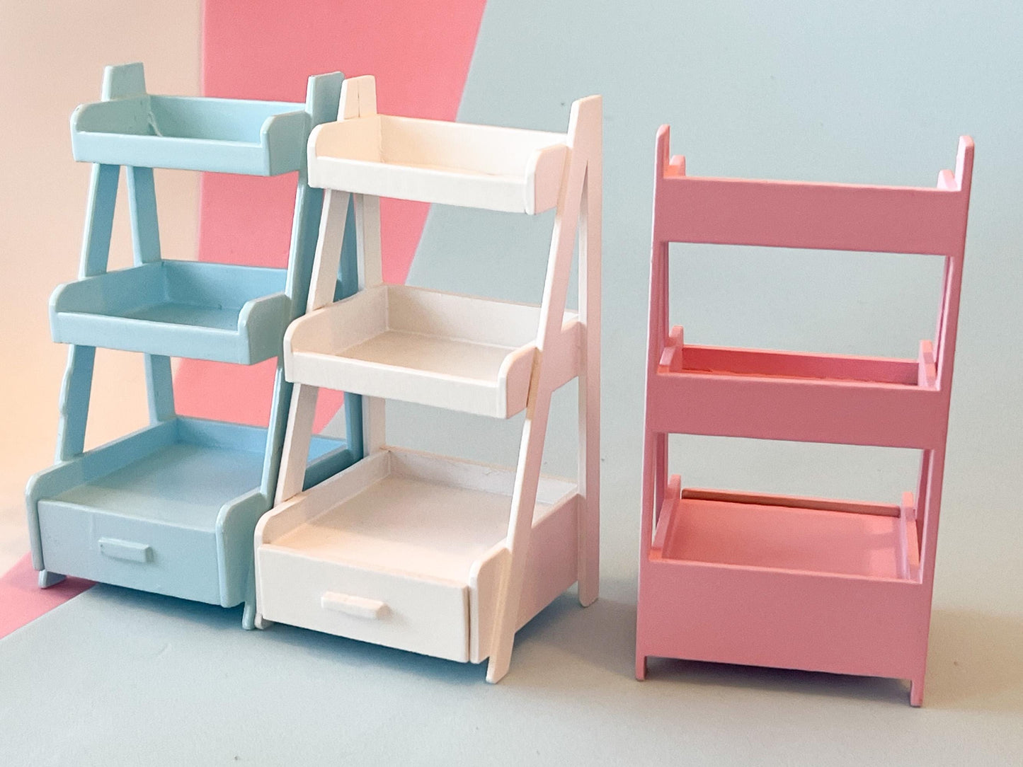 Miniature 3-Tier Wooden Shelf Stand with Drawer 1:12 Scale – Dollhouse Furniture __etsy:6481396167