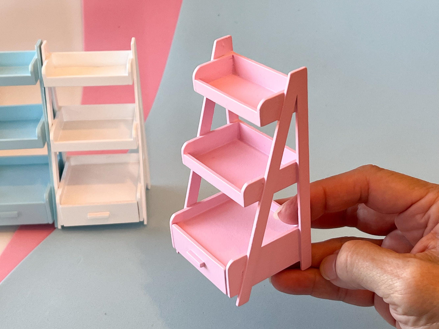 Miniature 3-Tier Wooden Shelf Stand with Drawer 1:12 Scale – Dollhouse Furniture __etsy:6433295690