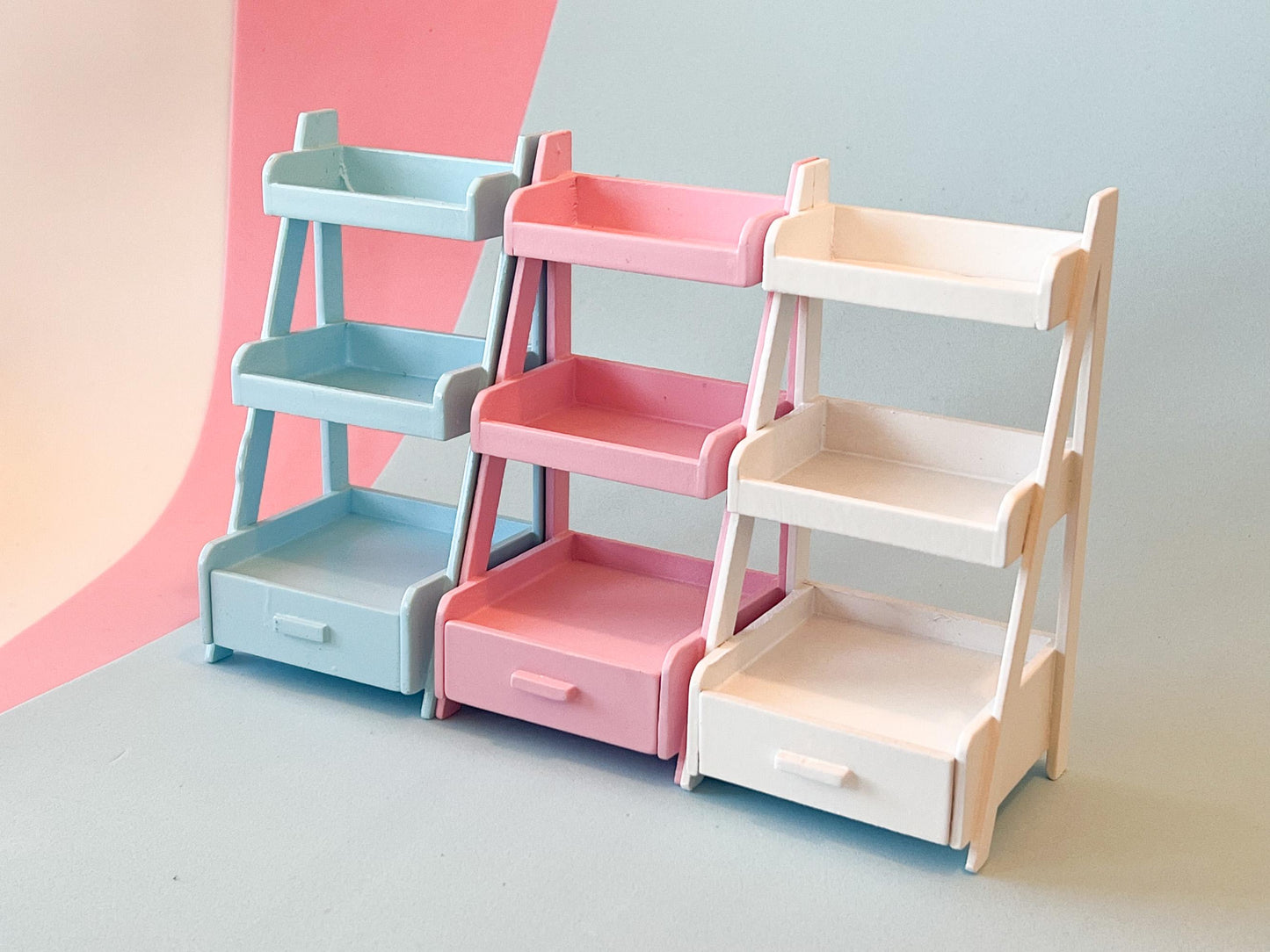 Miniature 3-Tier Wooden Shelf Stand with Drawer 1:12 Scale – Dollhouse Furniture __etsy:6433295702