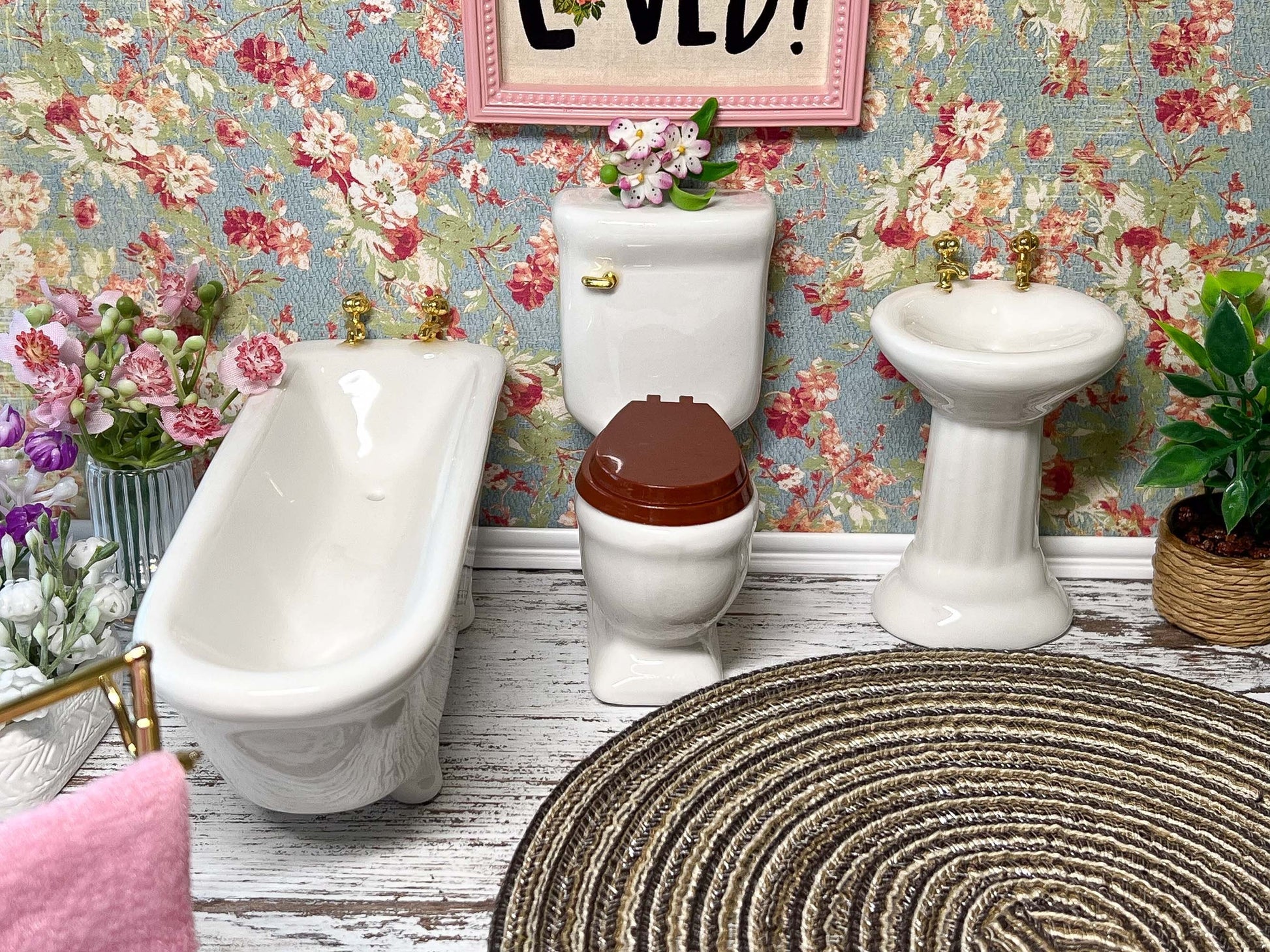 Miniature Toilet-Tub-Sink Set - 1:12 Scale - Dollhouse White Ceramic Tub, Toilet & Sink __etsy:5756542127