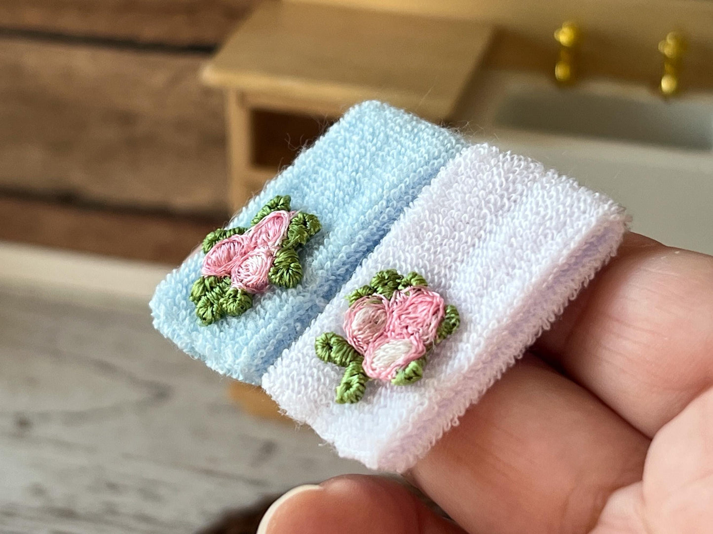 Miniature Towels 1:12 Scale - 2PC Pink and Blue Mini Towel for Dollhouse Bathroom __etsy:6849761193