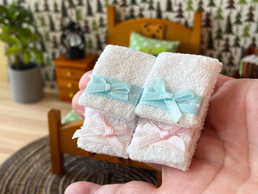 Miniature Towels 1:12 Scale - 2PC Pink or Blue Mini Towel for Dollhouse Bathroom __etsy:8095292187