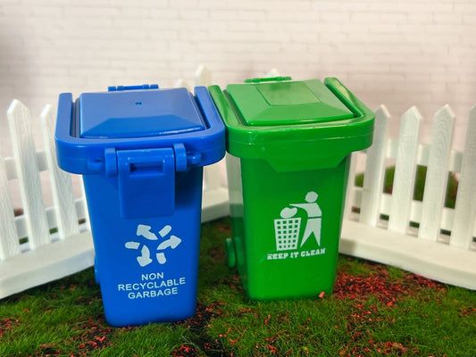 Miniature Trash Cans 1:12 Scale-Dollhouse Bins with Lids and Wheels-Blue or Green __etsy:5426261928
