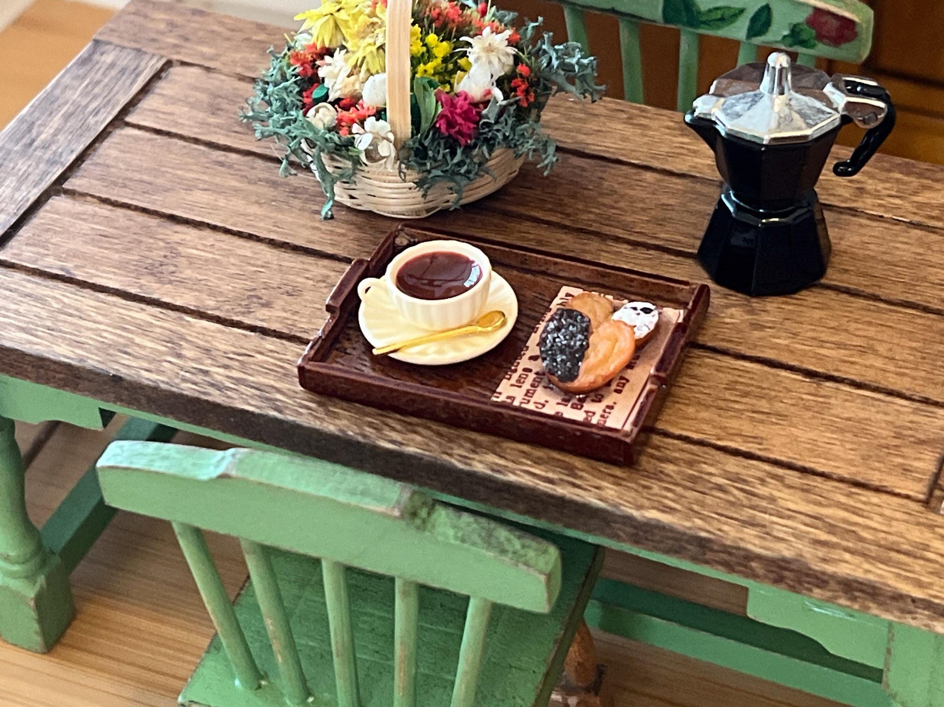 Miniature Tray with Teacup, Spoon & Palmiers – 1:12 Scale Dollhouse Food Accessory | Bakery __etsy:6442608352