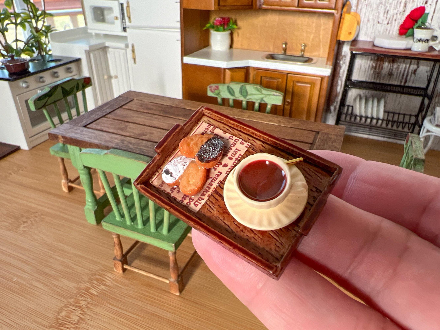Miniature Tray with Teacup, Spoon & Palmiers – 1:12 Scale Dollhouse Food Accessory | Bakery __etsy:6442608222