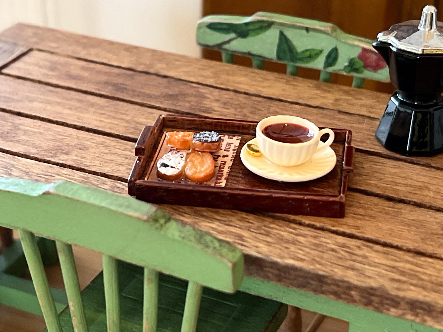 Miniature Tray with Teacup, Spoon & Palmiers – 1:12 Scale Dollhouse Food Accessory | Bakery __etsy:6490708959