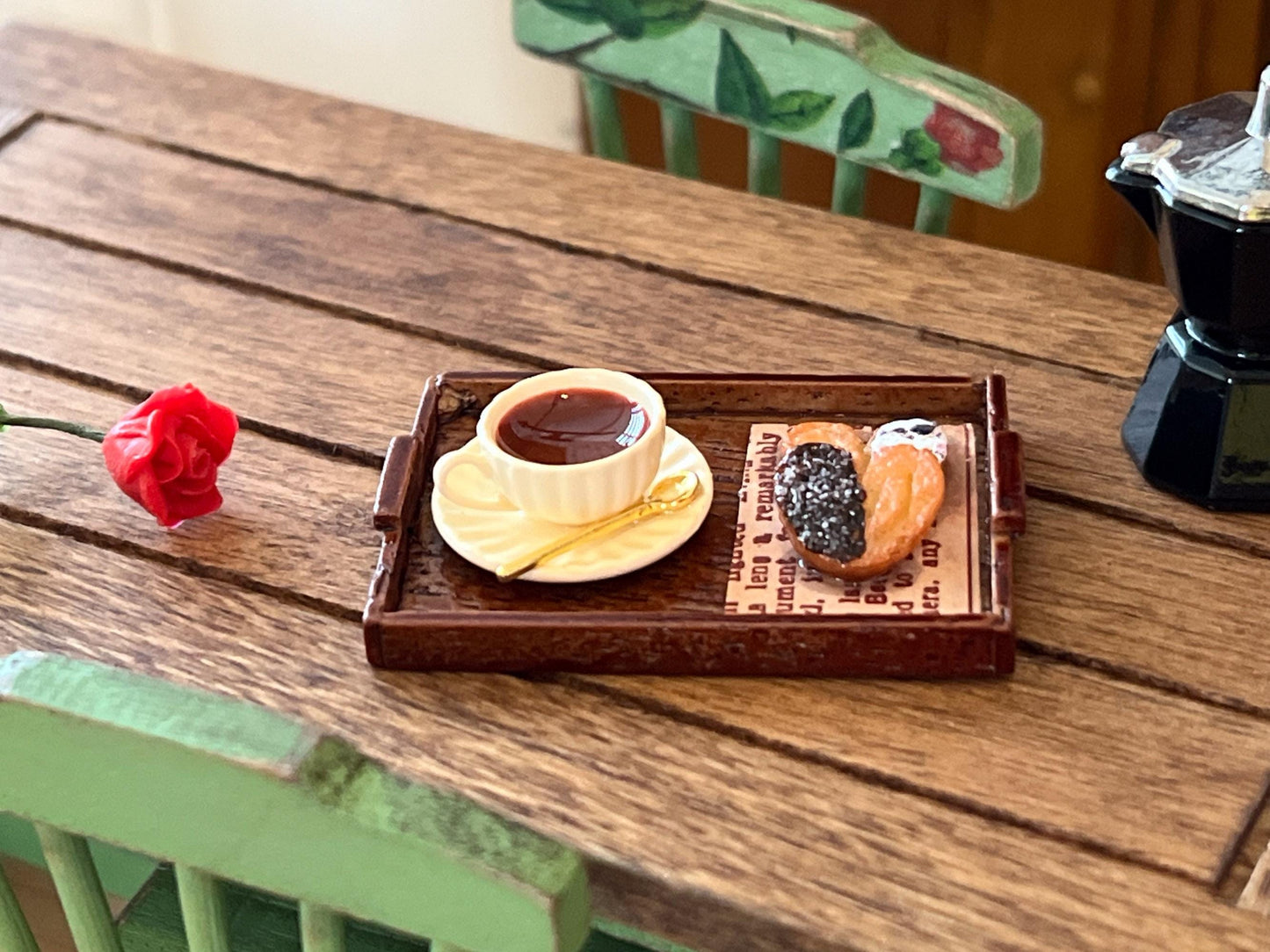 Miniature Tray with Teacup, Spoon & Palmiers – 1:12 Scale Dollhouse Food Accessory | Bakery __etsy:6442608202