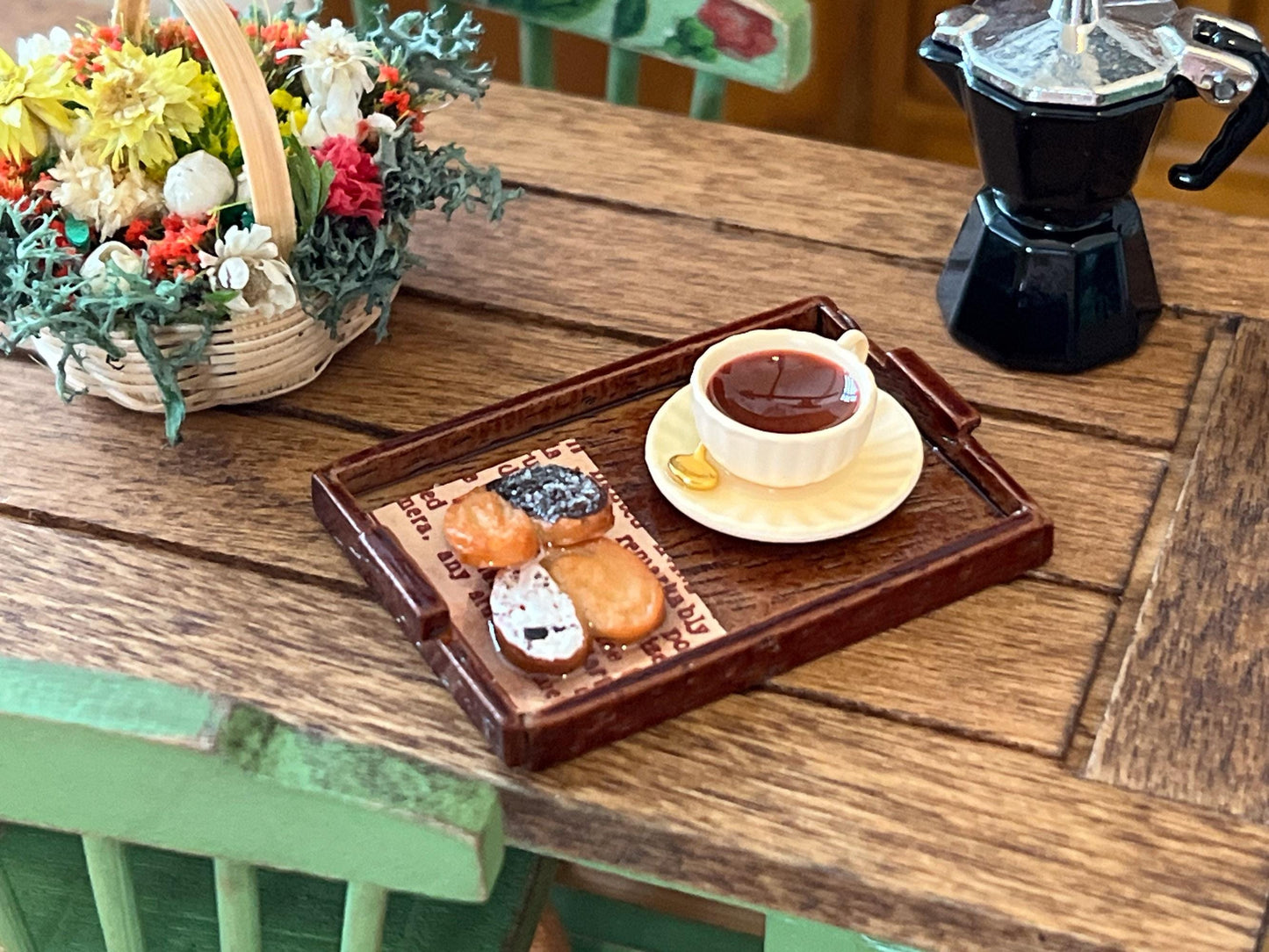 Miniature Tray with Teacup, Spoon & Palmiers – 1:12 Scale Dollhouse Food Accessory | Bakery __etsy:6442608354