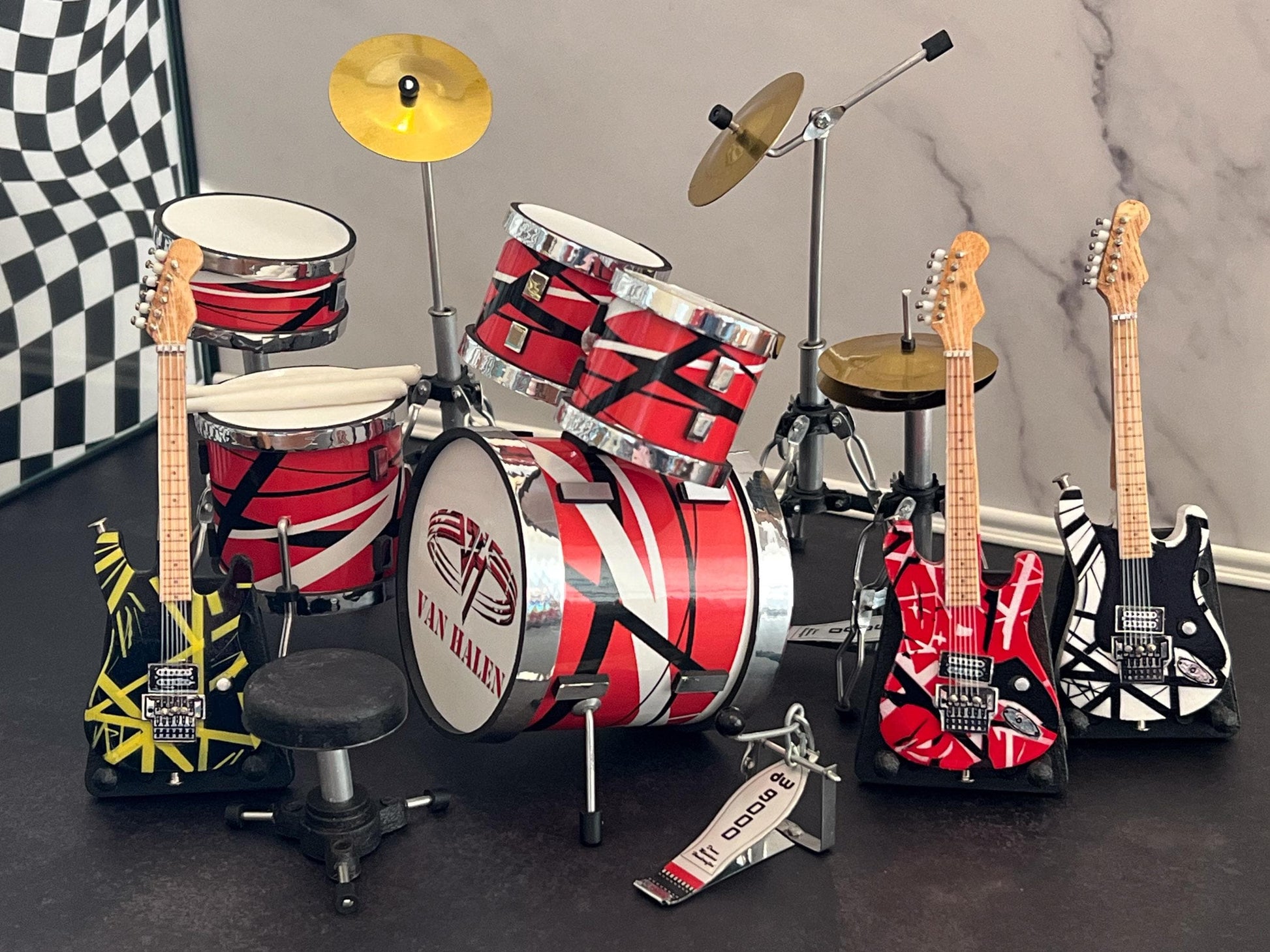 Miniature Van Halen Drum Set & Guitars - 1:12 Scale, Dollhouse Rock Collectible Drums __etsy:8017114489