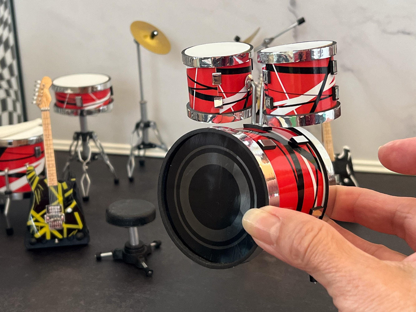 Miniature Van Halen Drum Set & Guitars - 1:12 Scale, Dollhouse Rock Collectible Drums __etsy:8017123963