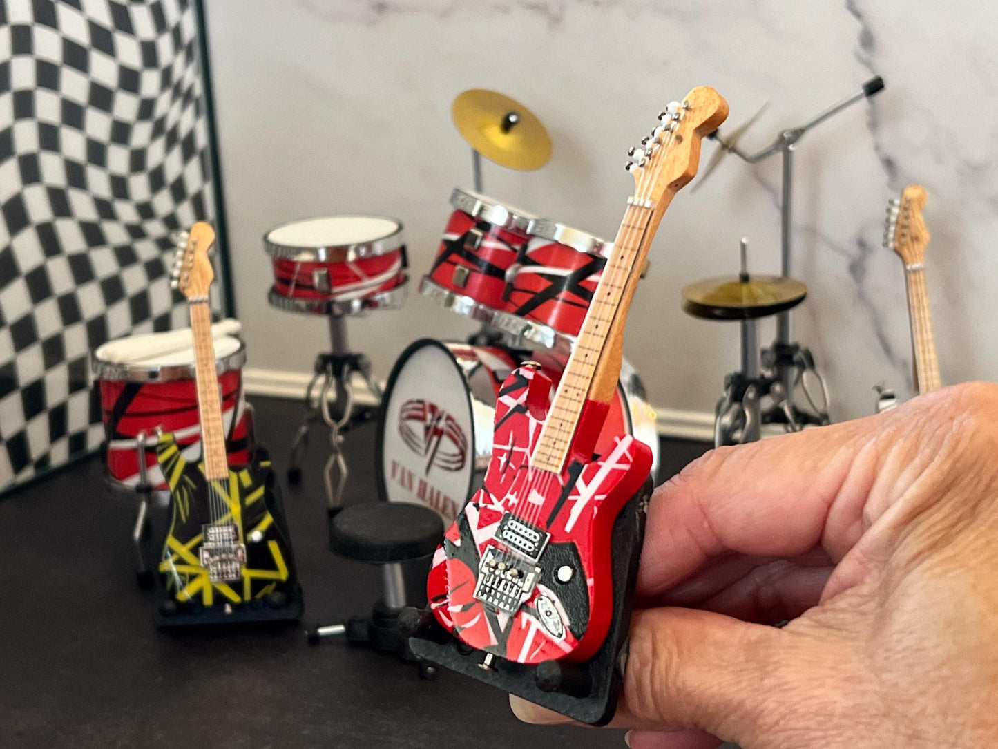 Miniature Van Halen Drum Set & Guitars - 1:12 Scale, Dollhouse Rock Collectible Drums __etsy:8017118453