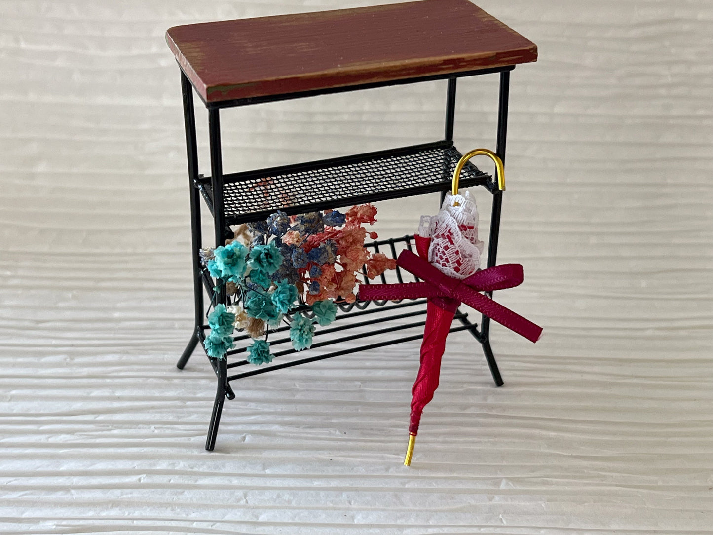 Miniature Victorian Parasol - 1:12 Fabric, Dollhouse Umbrella with Lace, and Satin Bow __etsy:6076582529