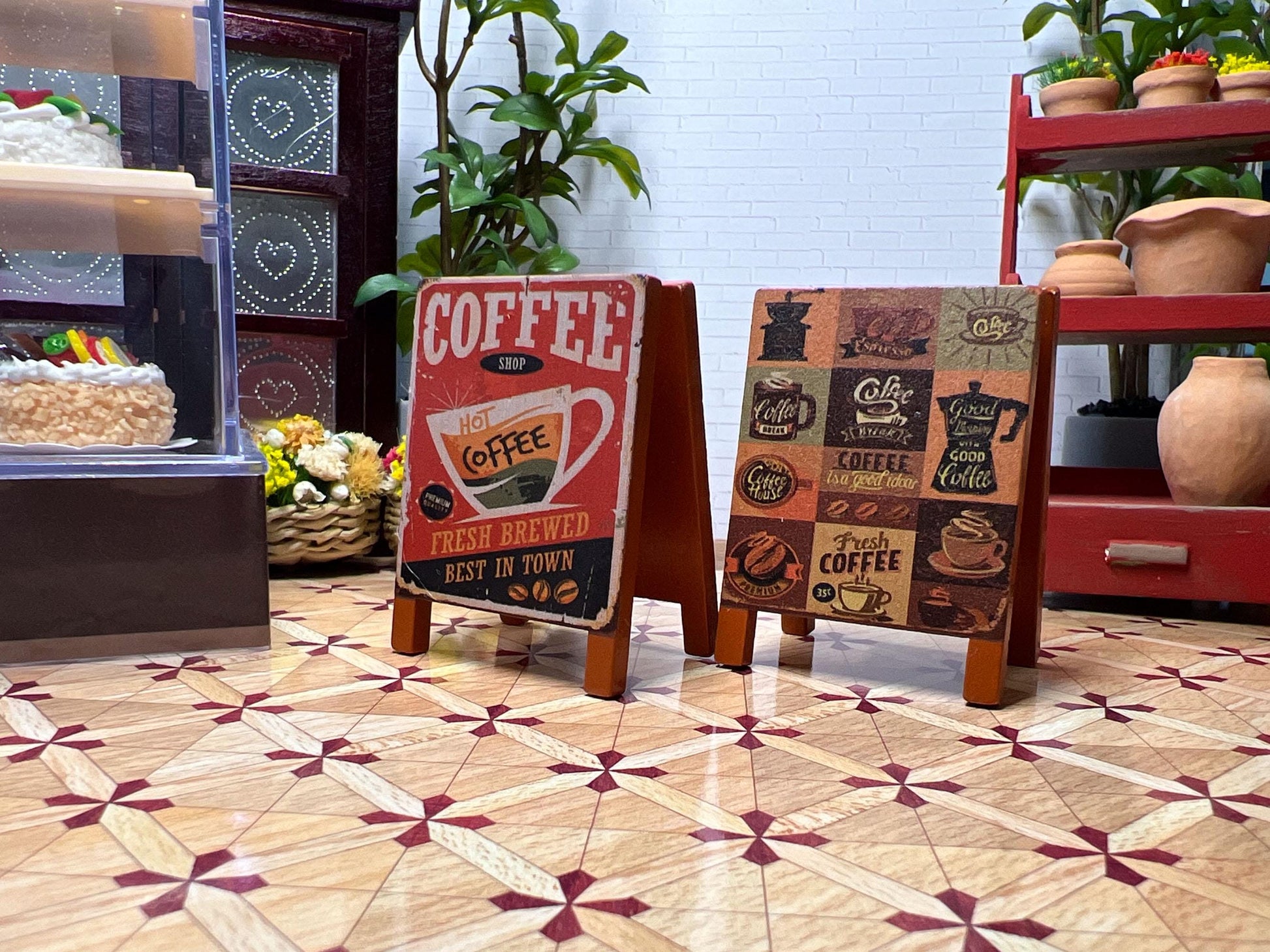 Dollhouse adorable vintage wooden signboards, they have a colorful design for a coffee shop, Christmas celebration, cold beer sign, and Halloween. Use it on your dollhouse or cake decorations, micro landscapes. __etsy:6361192676