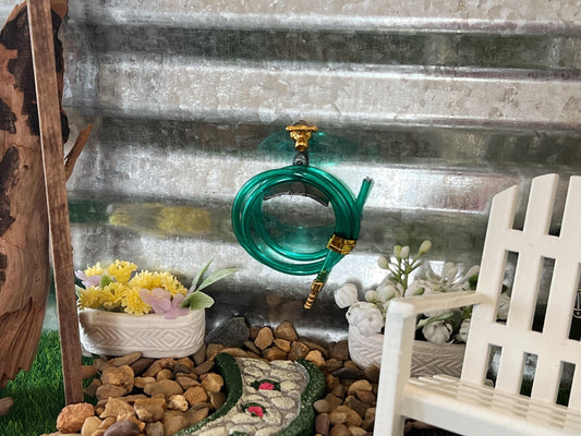 Miniature Wall Mount Water Hose-1:12 Scale – Dollhouse Green Hose with Spout & Holder __etsy:7168032005