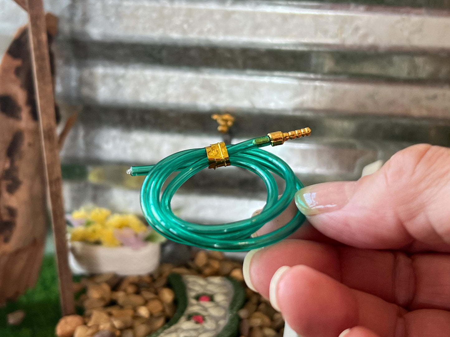 Miniature Wall Mount Water Hose-1:12 Scale – Dollhouse Green Hose with Spout & Holder __etsy:7120066074