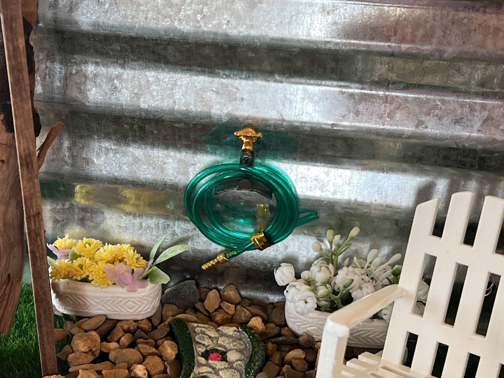 Miniature Wall Mount Water Hose-1:12 Scale – Dollhouse Green Hose with Spout & Holder __etsy:7168032003