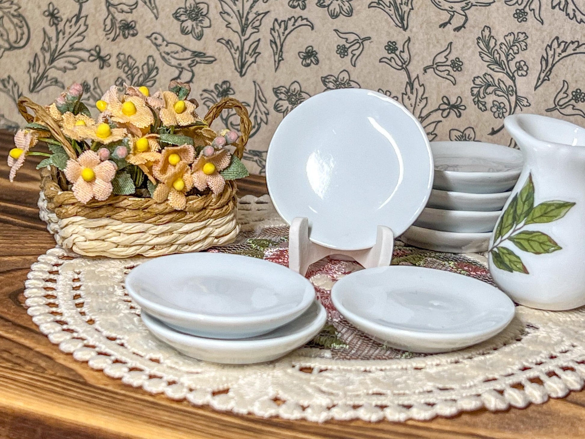 Miniature White Ceramic Plates -1:12 Scale Dollhouse Round 33CM Plates __etsy:7729213692