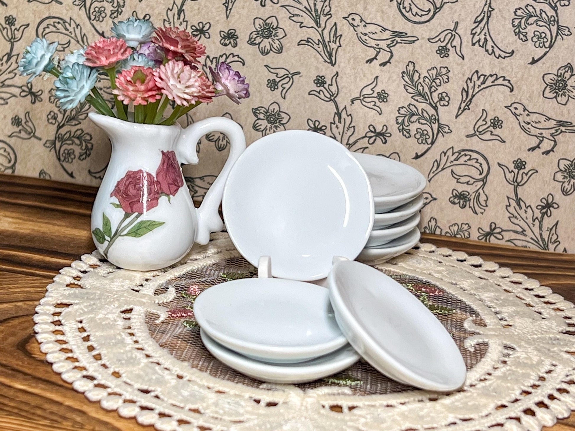 Miniature White Ceramic Plates -1:12 Scale Dollhouse Round 33CM Plates __etsy:7729213698