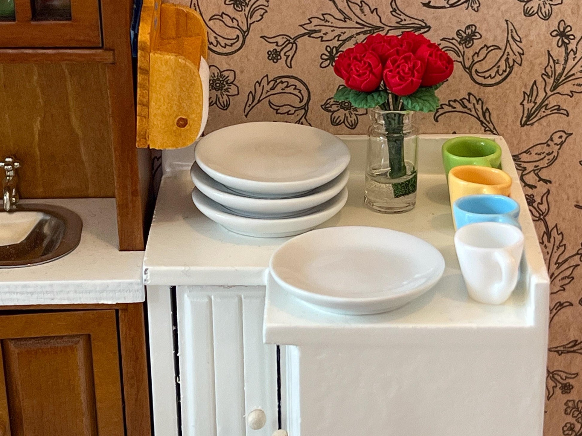 Miniature White Ceramic Plates -1:12 Scale Dollhouse Round 33CM Plates __etsy:7777159621