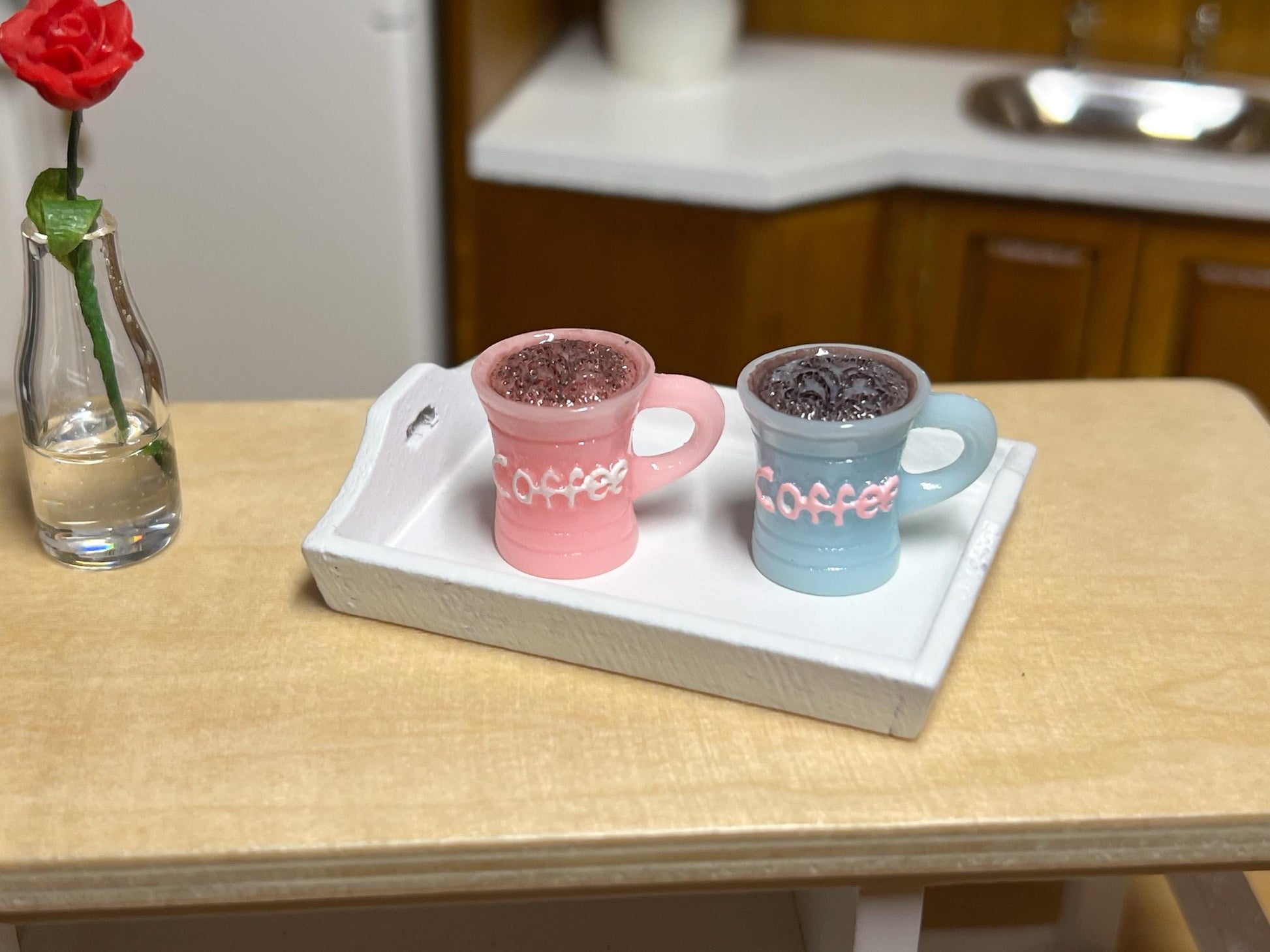 Miniature White Wood Serving Tray 1:12 Scale -  Dollhouse Kitchen Décor __etsy:6409221424