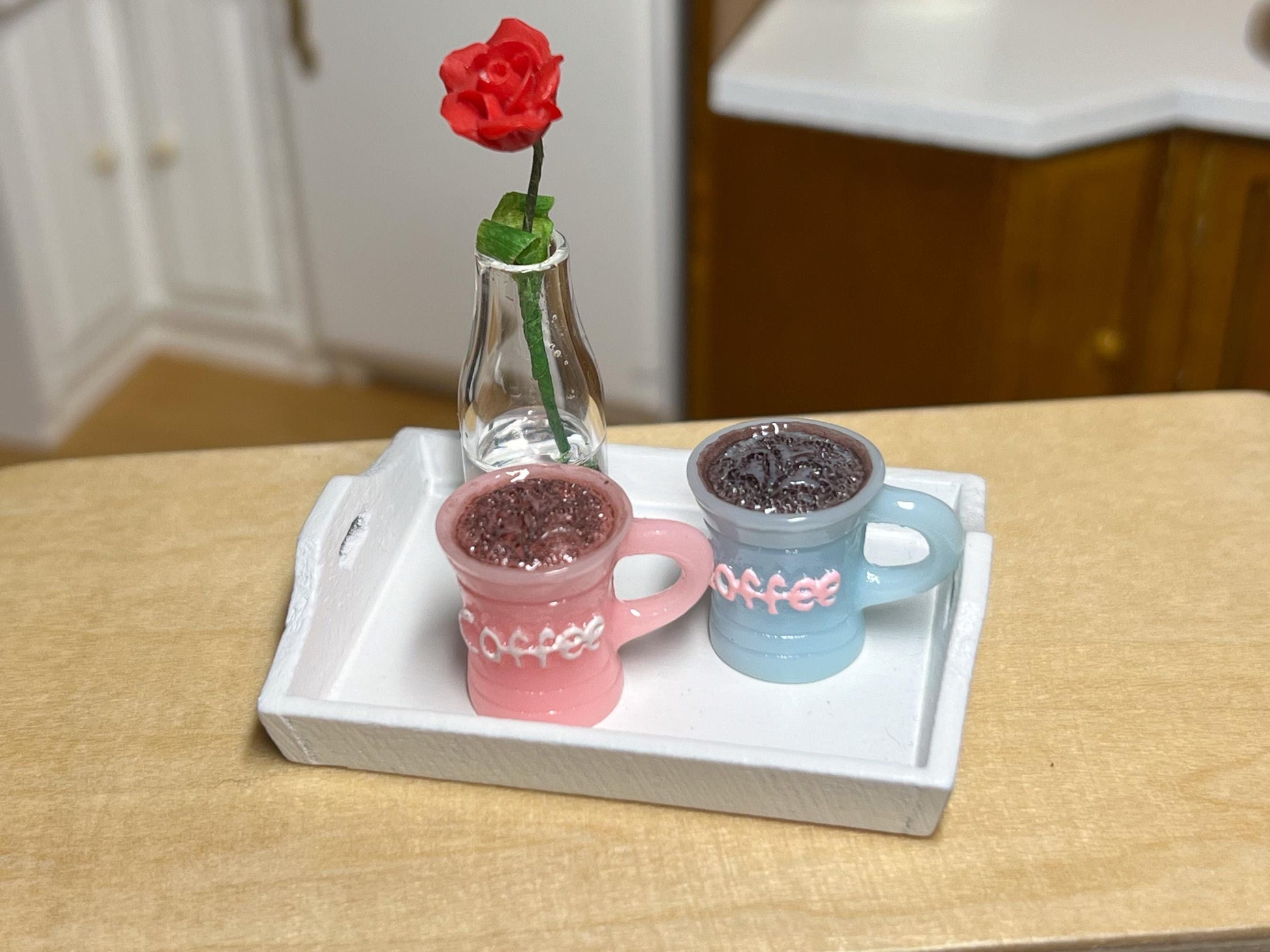 Miniature White Wood Serving Tray 1:12 Scale -  Dollhouse Kitchen Décor __etsy:6409221444