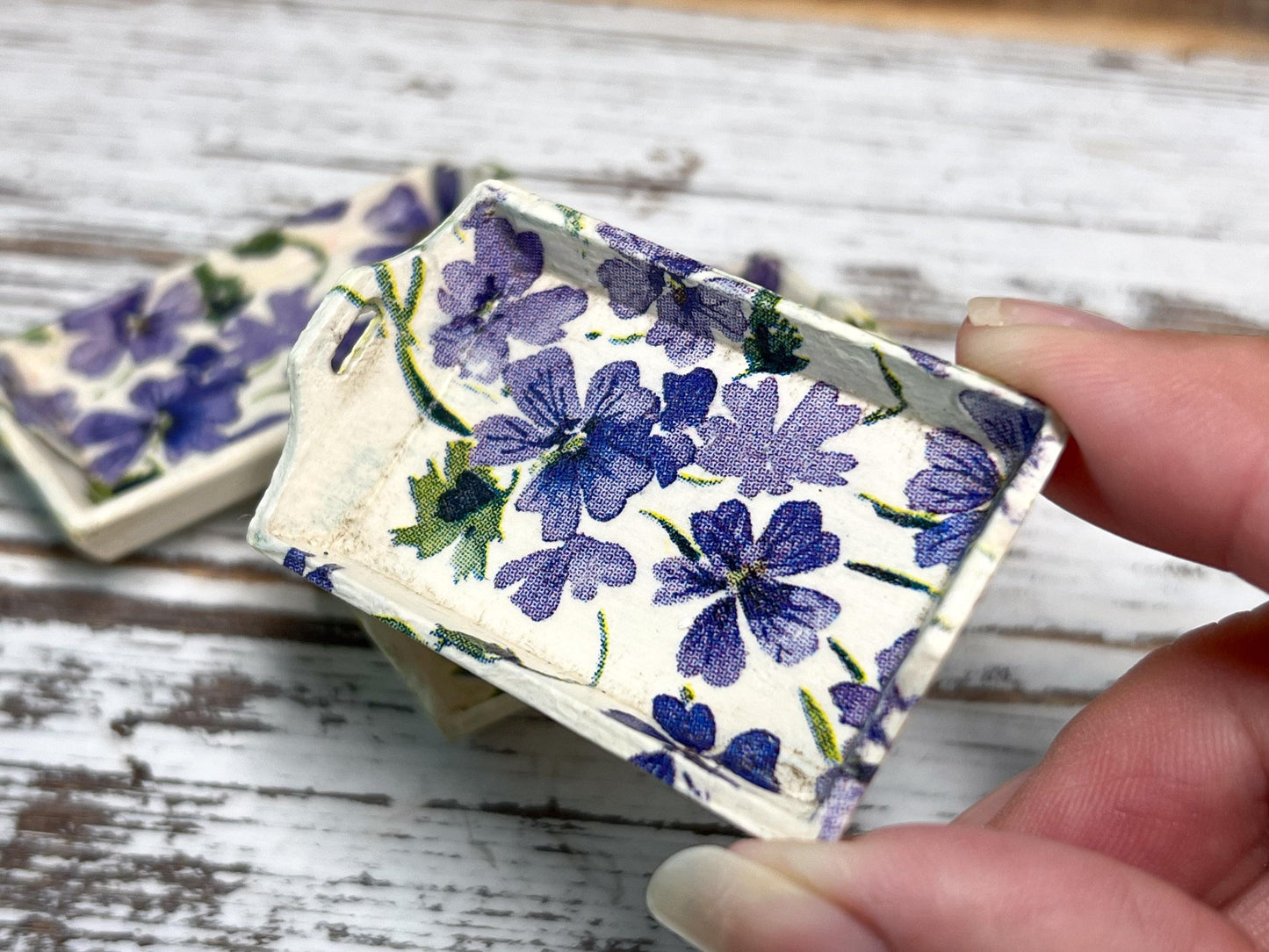 Miniature White Wooden Tray 1:12 Scale –  Dollhouse Kitchen & Shabby Chic Decor Puple Decoupage __etsy:6817881246