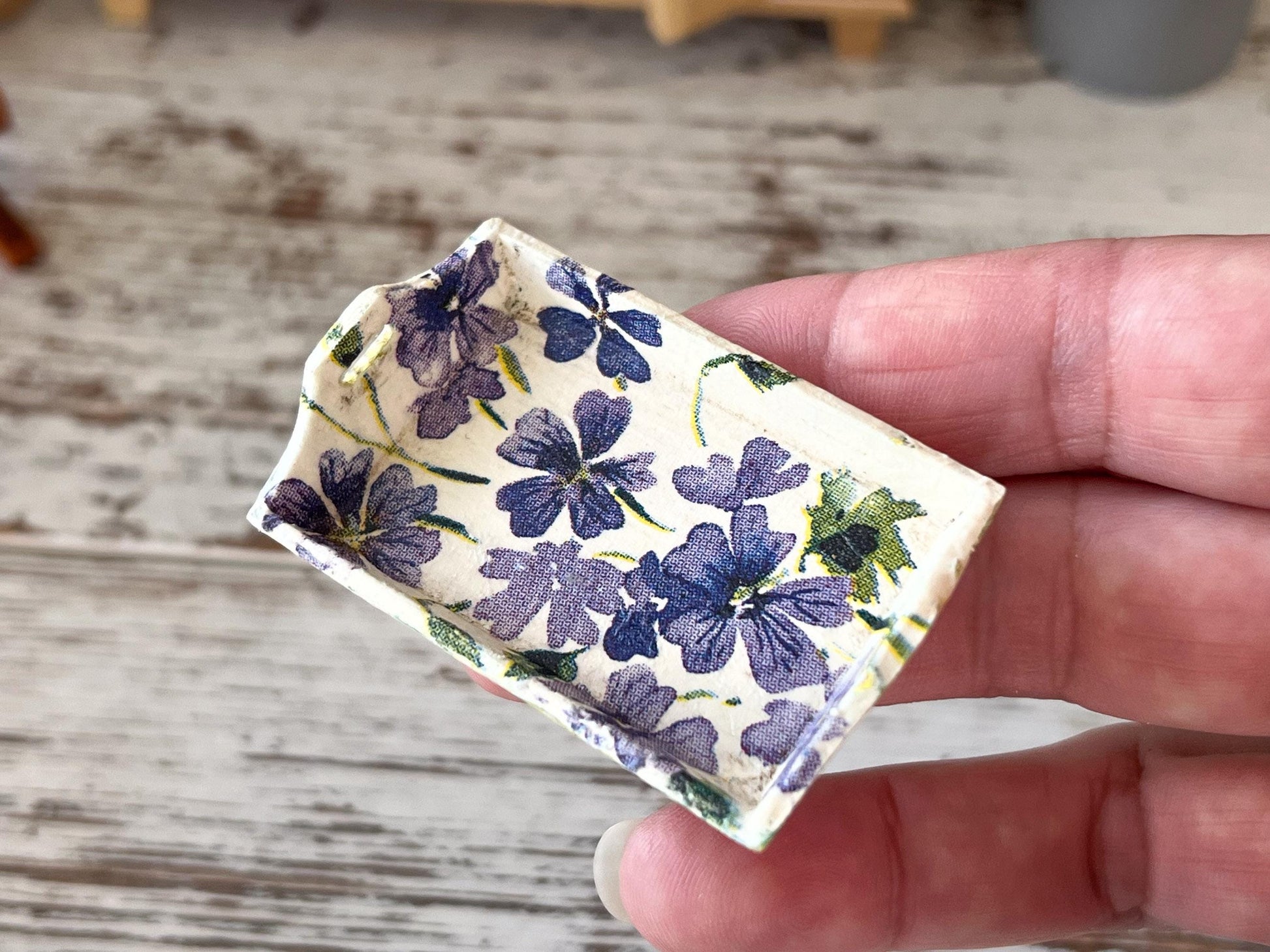 Miniature White Wooden Tray 1:12 Scale –  Dollhouse Kitchen & Shabby Chic Decor Puple Decoupage __etsy:6817881308