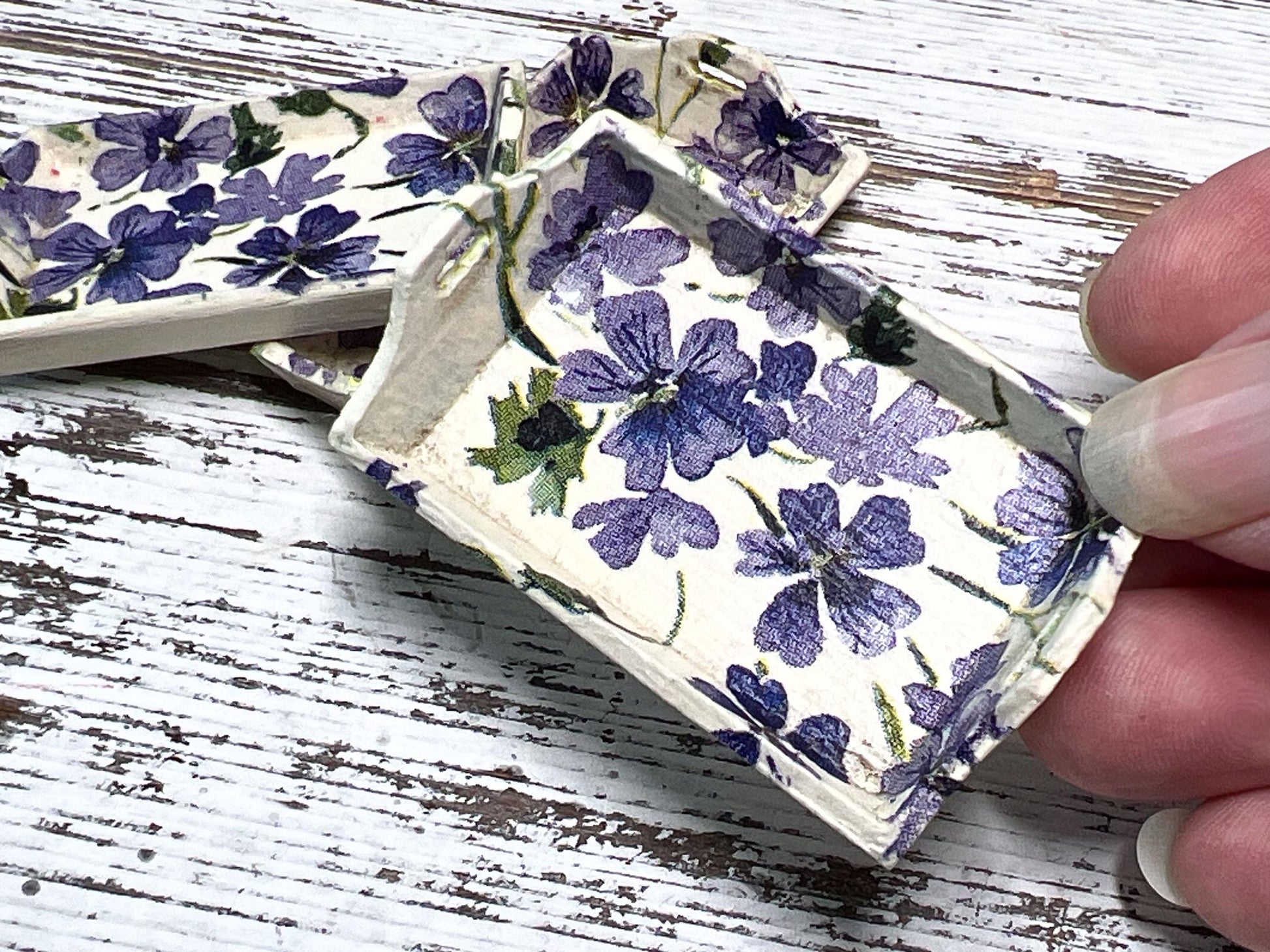 Miniature White Wooden Tray 1:12 Scale –  Dollhouse Kitchen & Shabby Chic Decor Puple Decoupage __etsy:6817882646