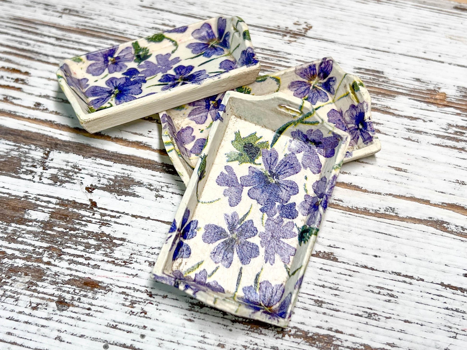 Miniature White Wooden Tray 1:12 Scale –  Dollhouse Kitchen & Shabby Chic Decor Puple Decoupage __etsy:6817882728