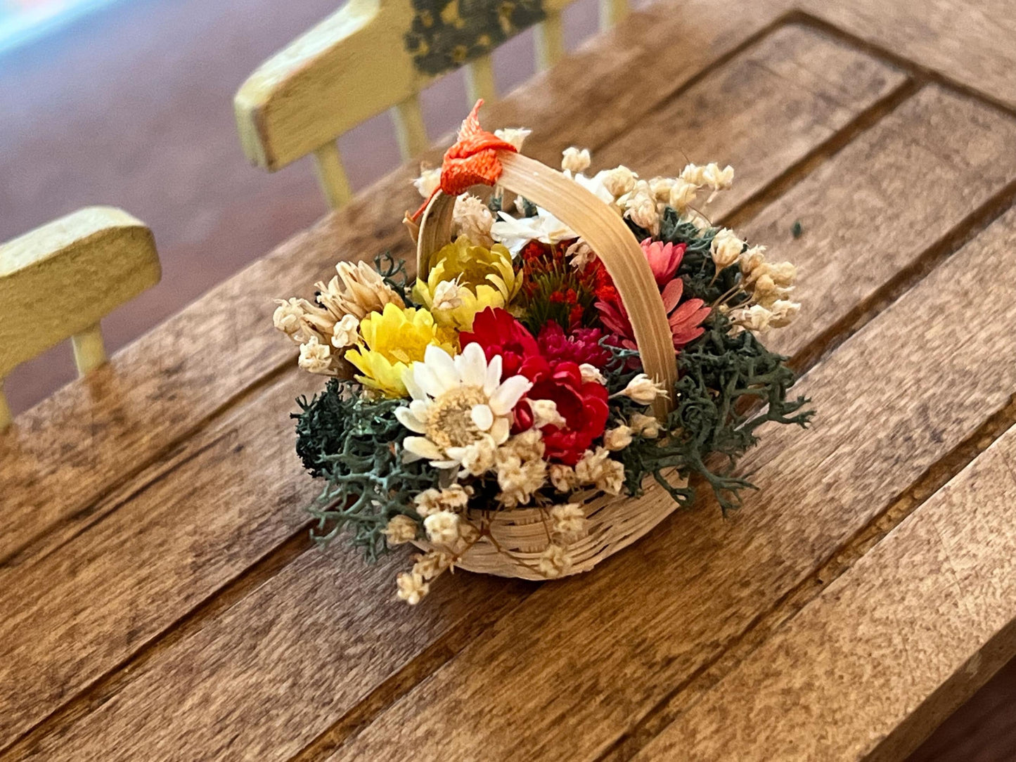 Miniature Wicker Basket 1:12 Scale - Dollhouse Handcrafted Basket with Dried Flowers __etsy:6913166625