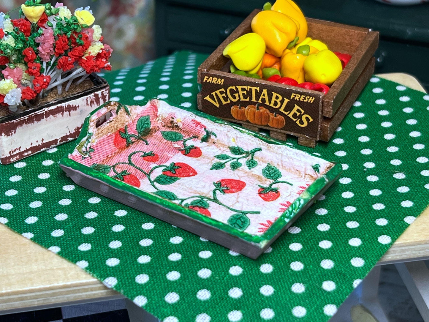 Miniature Wood Serving Tray – 1:12 Scale - Handcrafted with Flowers Cutout, Tray for Fruits __etsy:6687573308