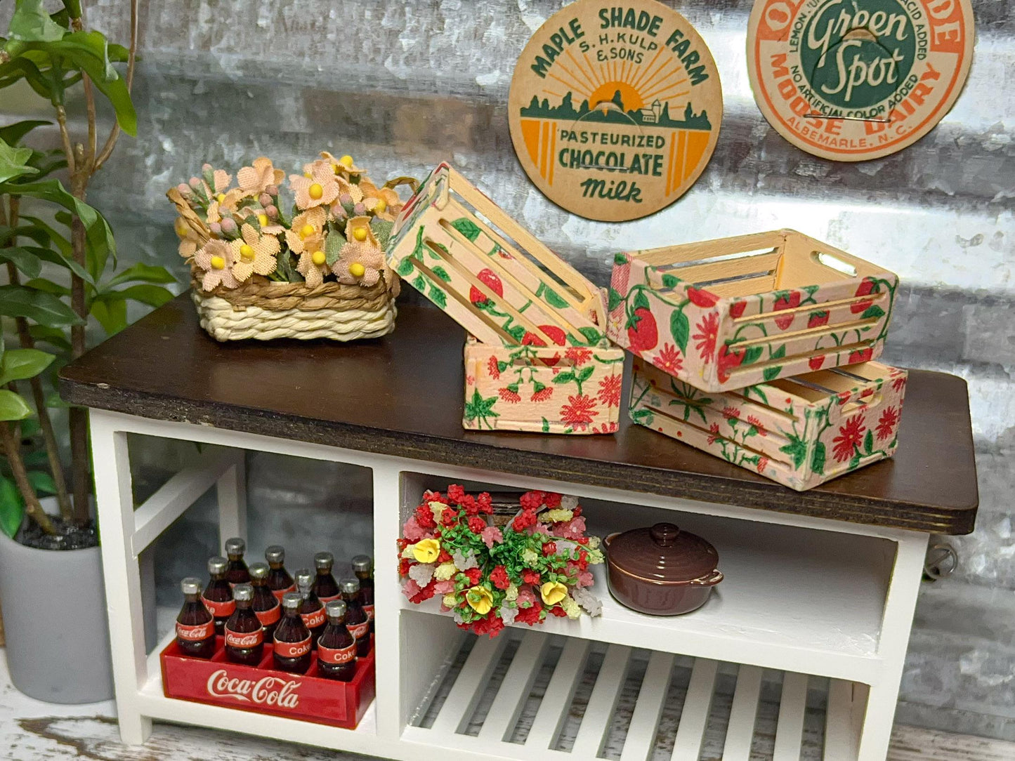 Miniature Wood Storage Box | 1:12  | 1PC Dollhouse Kitchen Strawberry Design Crate Decor __etsy:7702515325