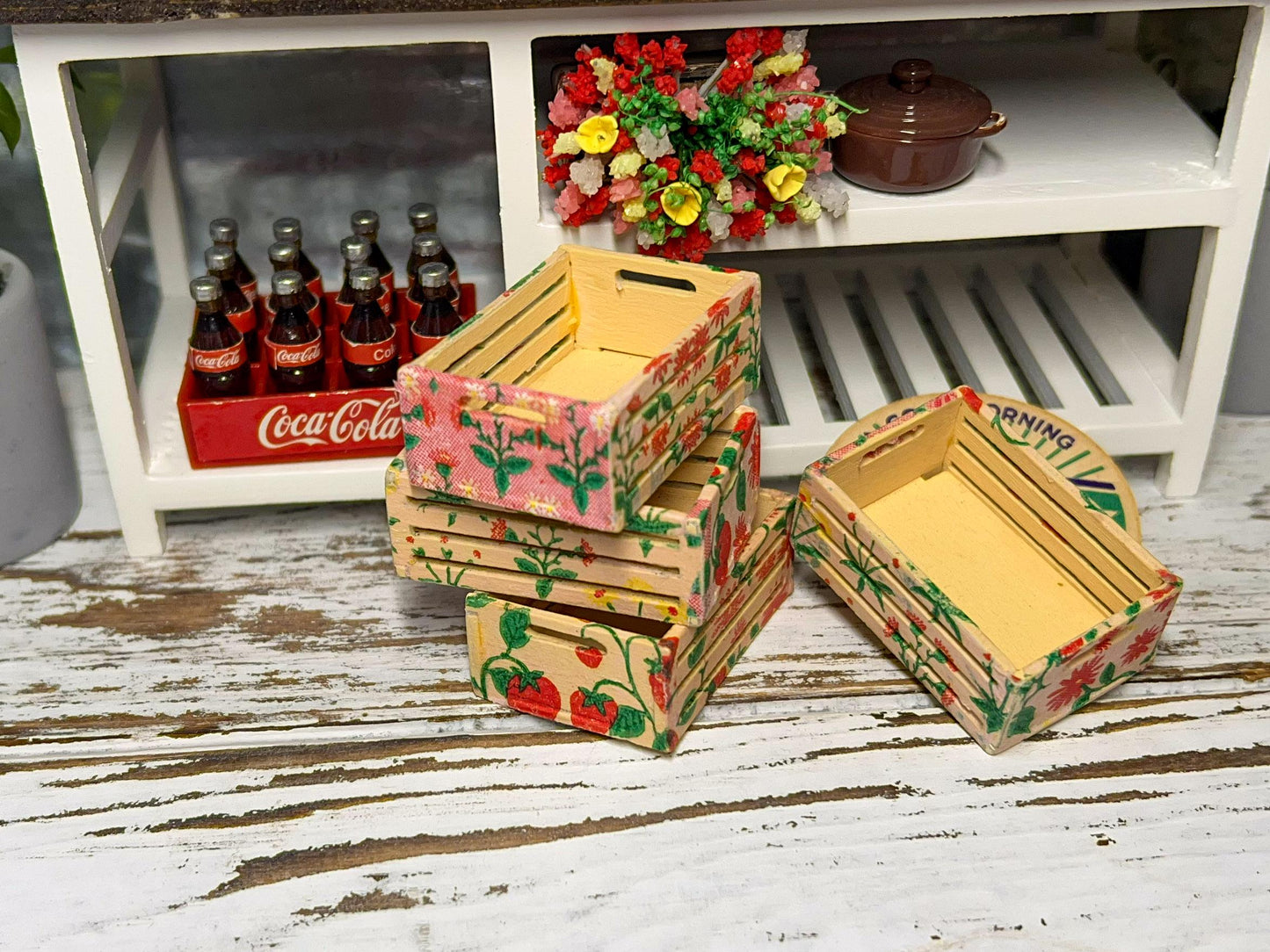 Miniature Wood Storage Box | 1:12  | 1PC Dollhouse Kitchen Strawberry Design Crate Decor __etsy:7702515373
