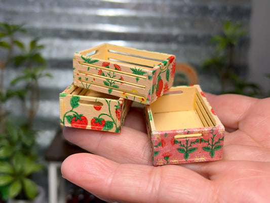 Miniature Wood Storage Box | 1:12  | 1PC Dollhouse Kitchen Strawberry Design Crate Decor __etsy:7702515309