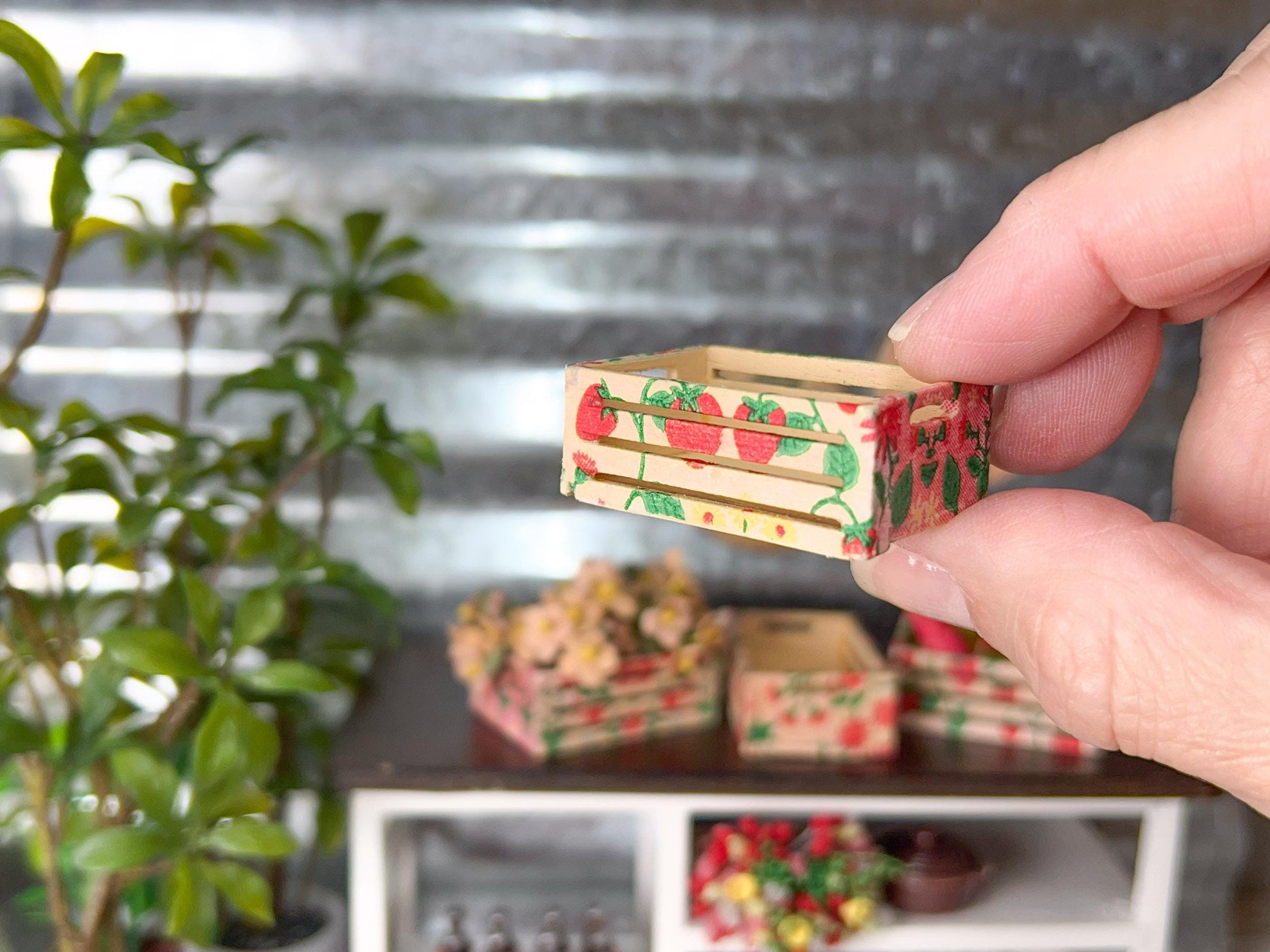 Miniature Wood Storage Box | 1:12  | 1PC Dollhouse Kitchen Strawberry Design Crate Decor __etsy:7654571958