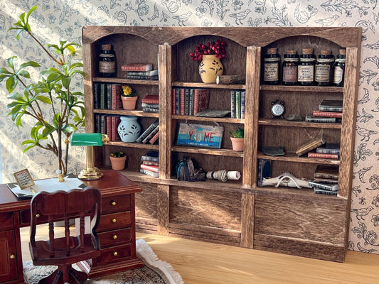 Miniature Wooden Bookcase 1:12 Scale –  Dollhouse Furniture Library Bookshelf in Light Brown Stain __etsy:7204863120