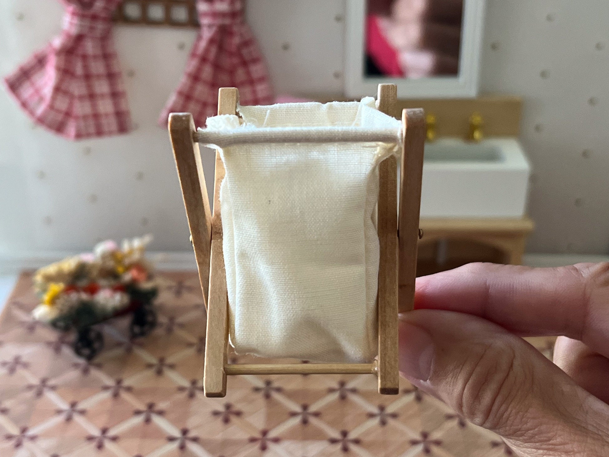 Miniature Wooden Folding Laundry Hamper 1:12 Scale – Dollhouse Bathroom or Laundry Decor __etsy:6263818153