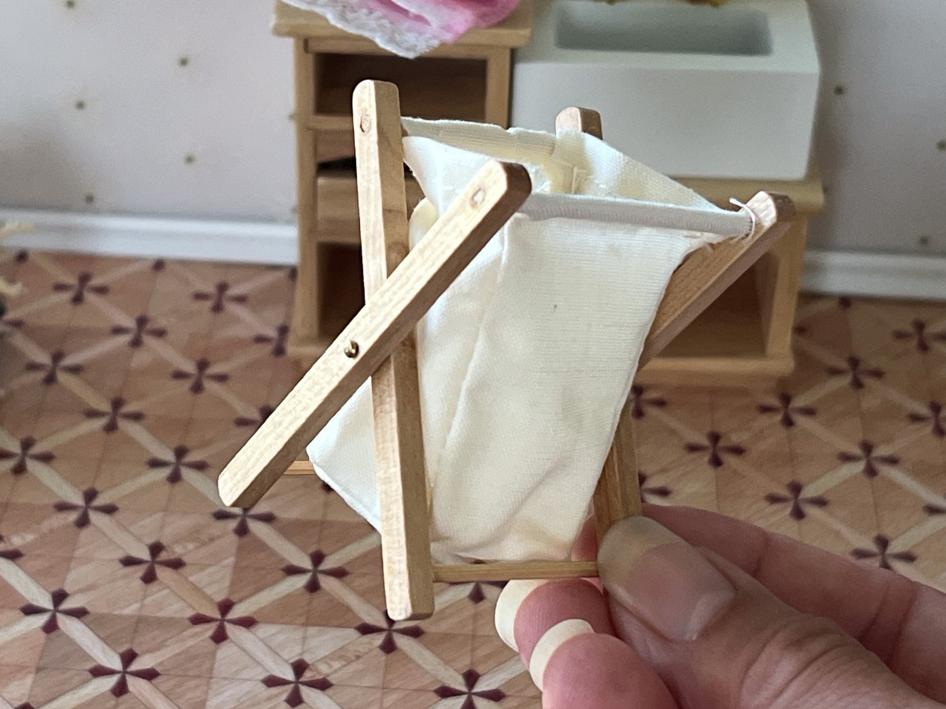 Miniature Wooden Folding Laundry Hamper 1:12 Scale – Dollhouse Bathroom or Laundry Decor __etsy:6263818031