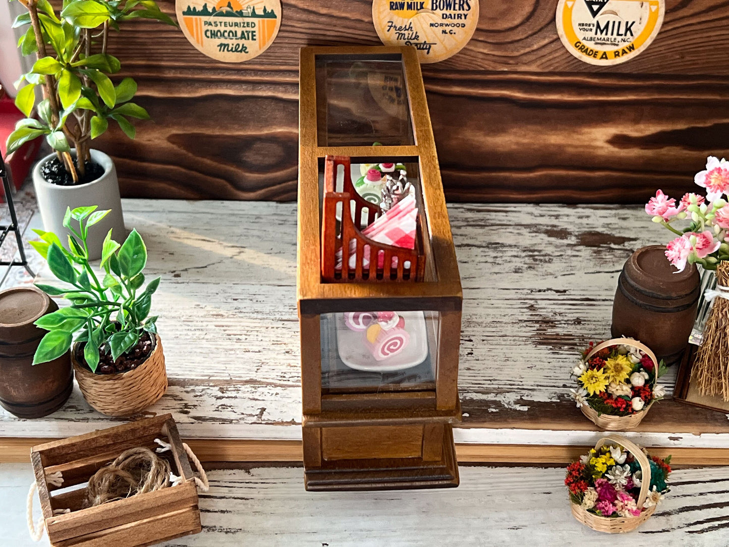 Miniature Wooden Food Display Cabinet 1:12 Scale – Dollhouse Furniture for Bakery & Store Display __etsy:6055954710