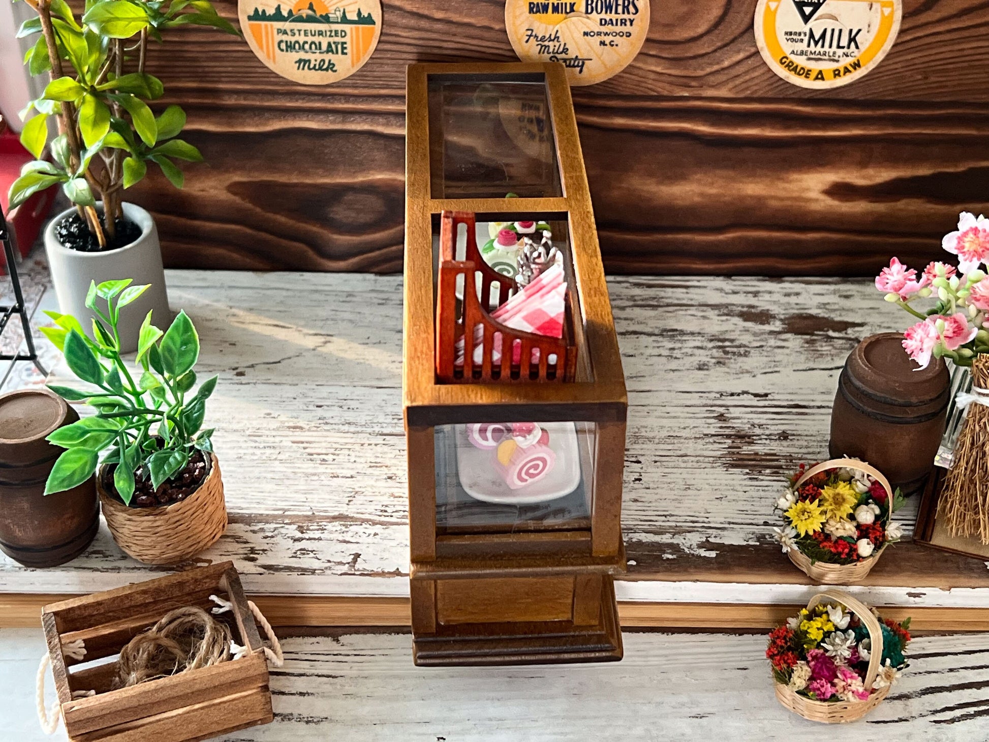 Miniature Wooden Food Display Cabinet 1:12 Scale – Dollhouse Furniture for Bakery & Store Display __etsy:6055954710