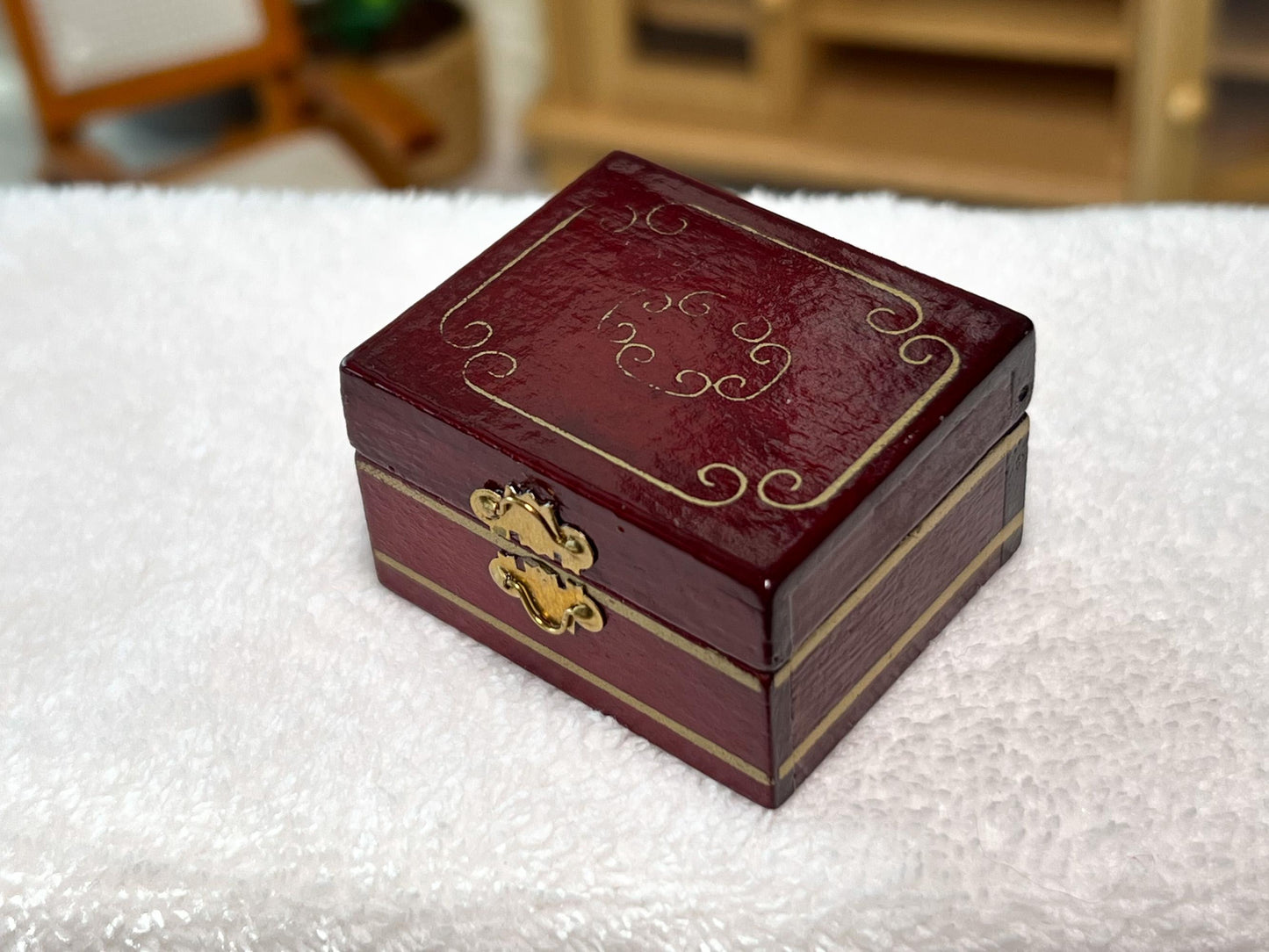 Miniature Wooden Jewelry Box 1:12 Scale –Dollhouse Bedroom Decor | Velvet & Mirror Detail __etsy:6865476325