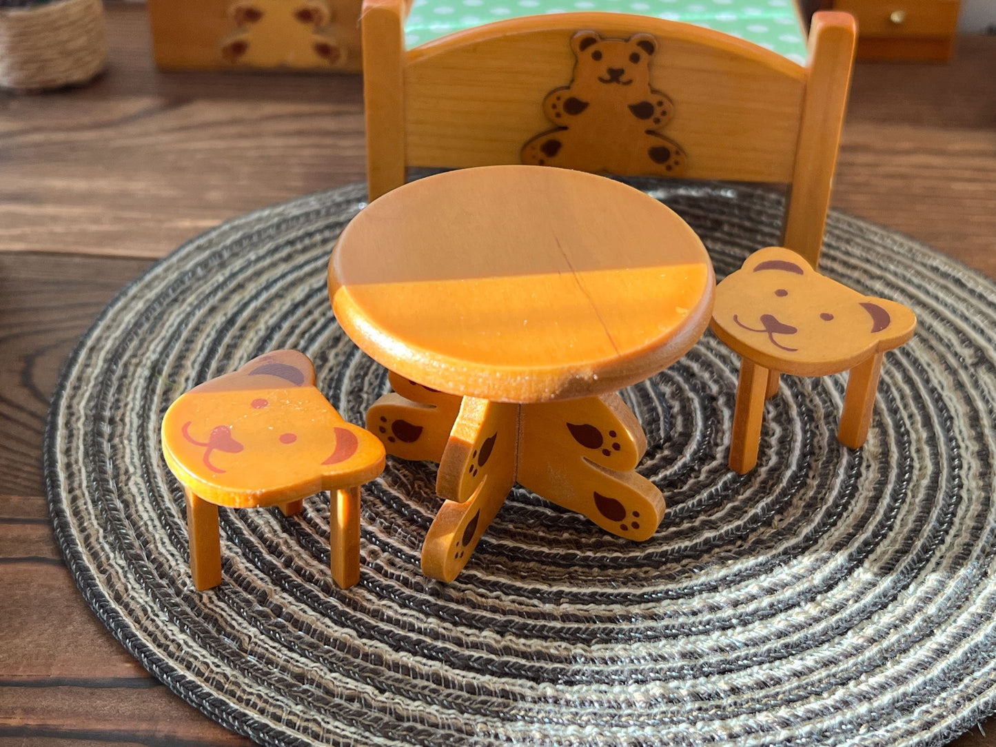 Miniature Wooden Kids Rustic Bedroom Set 6PC - 1:12 Scale - Dollhouse Furniture Green Covers __etsy:6349041552