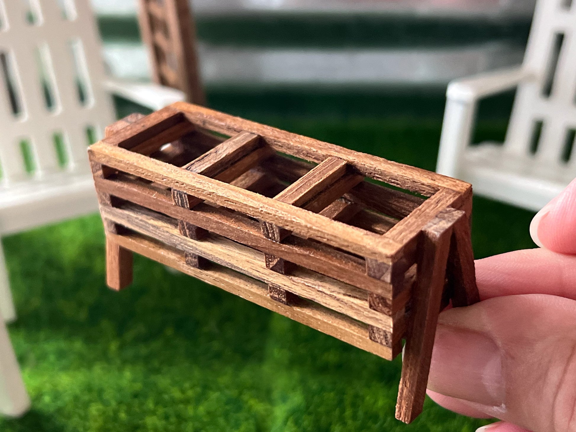 Miniature Wooden Planter Box  1:12 Scale –  Dollhouse Garden Decor | 3-Section Flower Box __etsy:6040421312