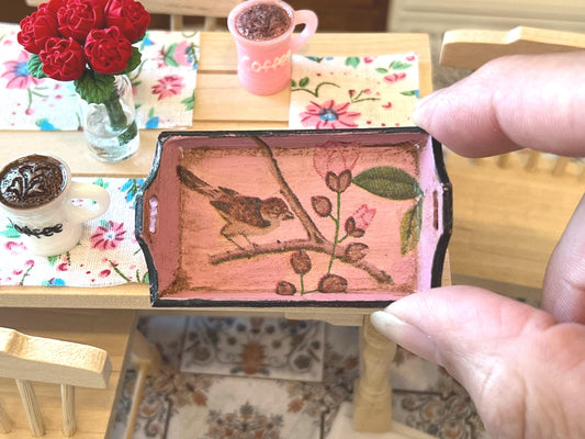 Miniature Wooden Serving Tray 1:12 Scale –  Pink Tea & Carrying Tray for Dollhouse __etsy:6785153892