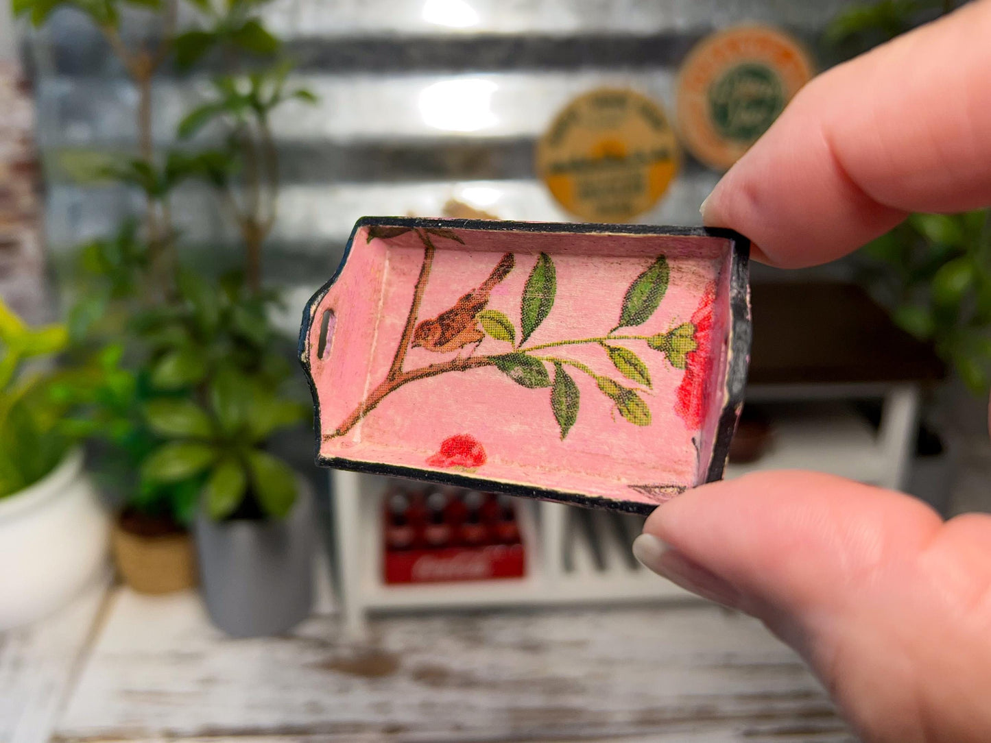 Miniature Wooden Serving Tray 1:12 Scale –  Pink Tea & Carrying Tray for Dollhouse __etsy:7702679033