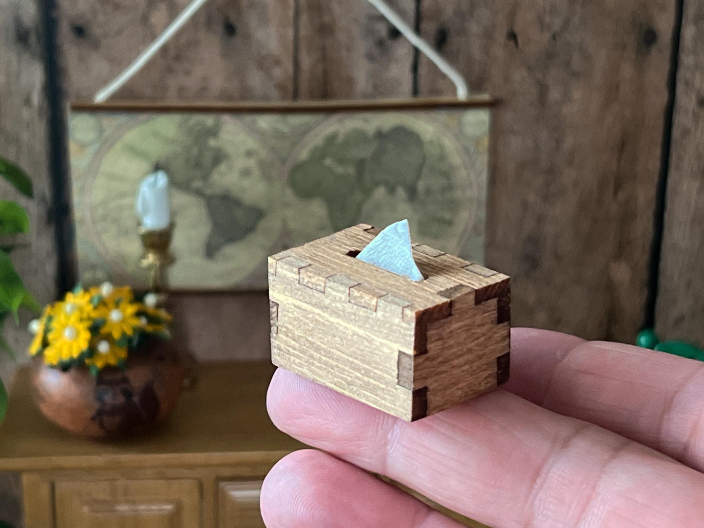 Miniature Wooden Tissue Box with Paper – 1:12 Scale Dollhouse Bathroom or Bedroom Accessory __etsy:6977314080