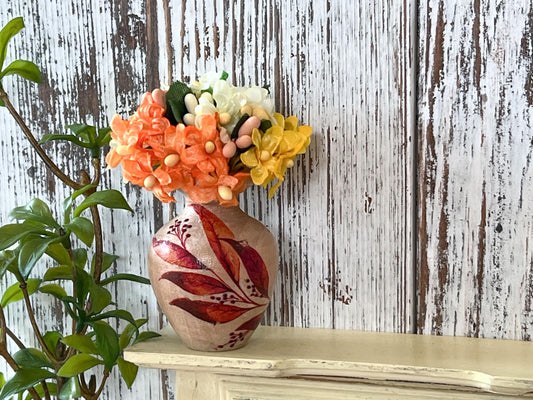 Miniature Wooden Vase 1:6 Scale – Silk Orange & Yellow Flowers, Dollhouse Decor __etsy:7279110497
