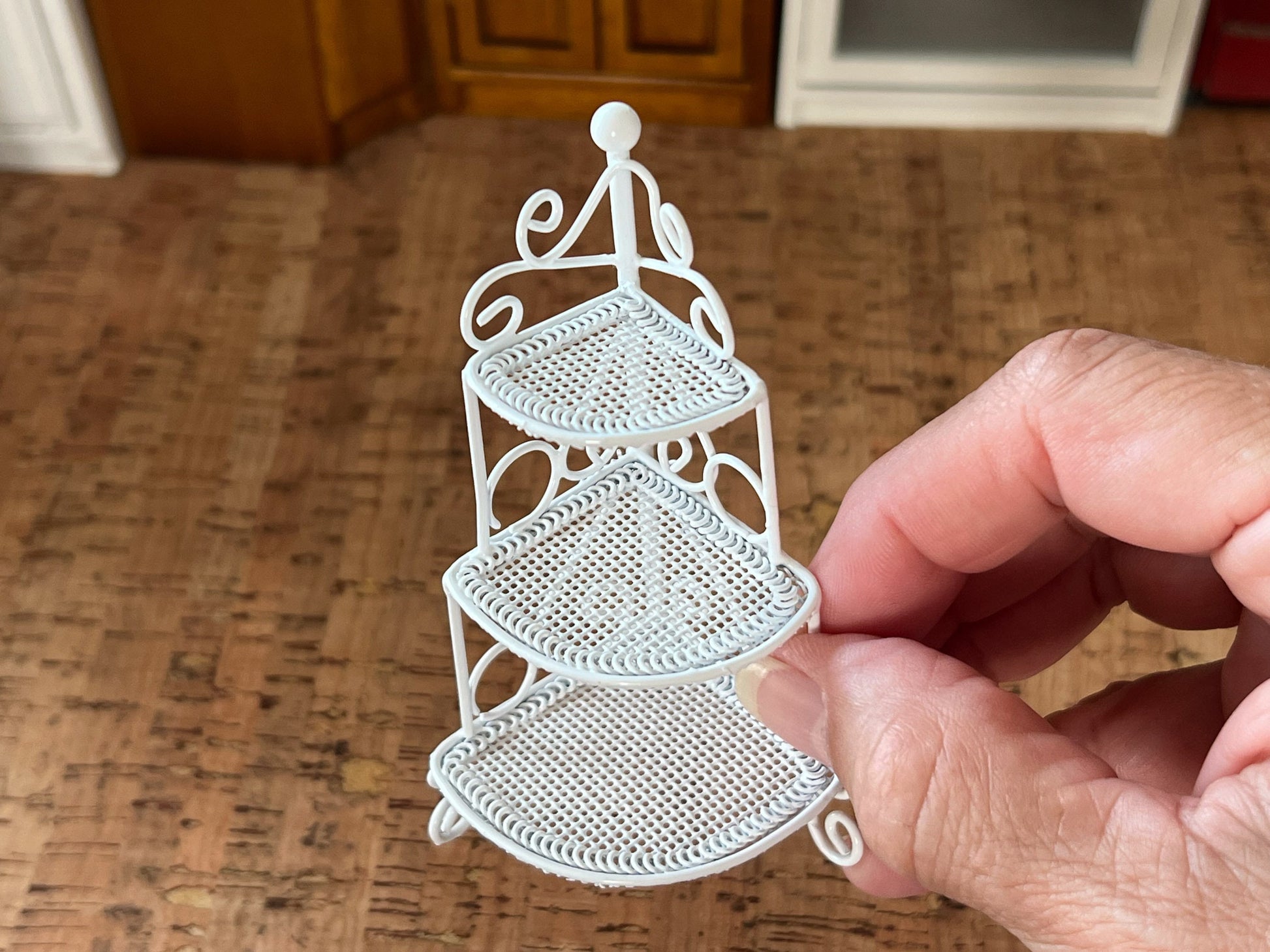 Miniature Wrought Iron Corner Three-Tier Plant Shelf - 1:12 Scale Dollhouse Furniture Corner Piece __etsy:6093152289