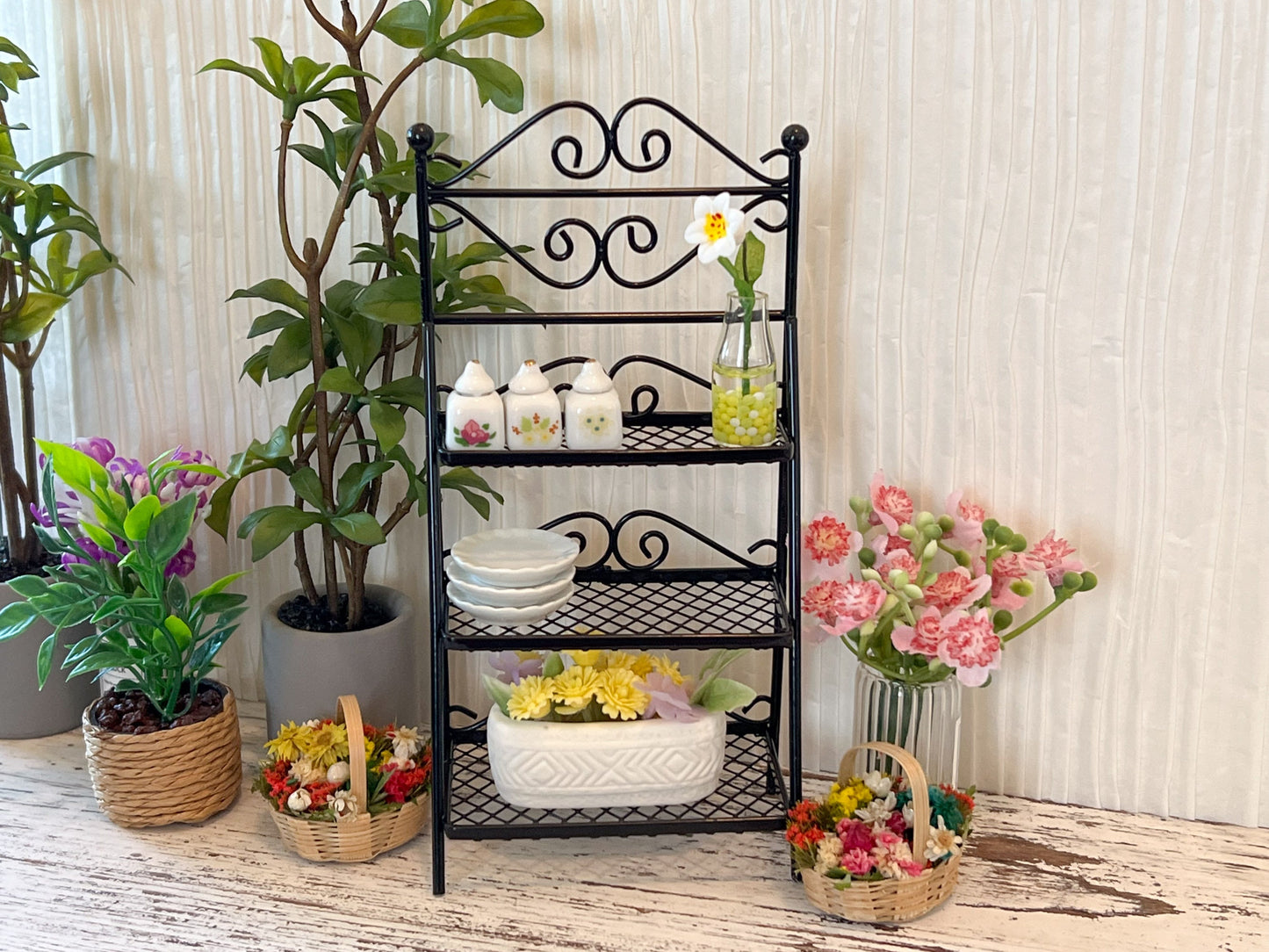 Miniature Wrought Iron Three Tier Shelving - 1:12 Scale - Dollhouse Furniture Black Plant Display __etsy:6111147057