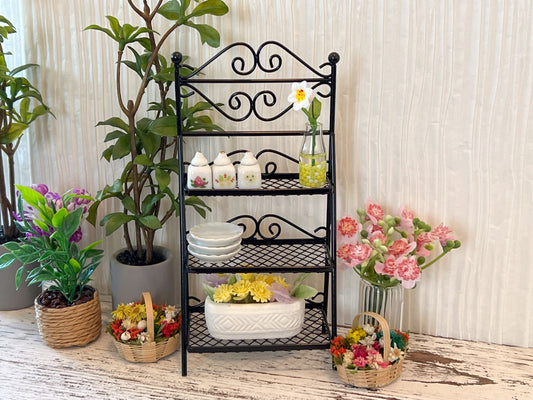 Miniature Wrought Iron Three Tier Shelving - 1:12 Scale - Dollhouse Furniture Black Plant Display __etsy:6111147057